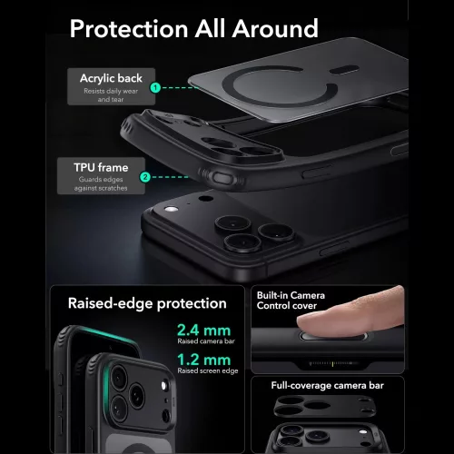 ESR Classic Hybrid MagSafe tok, Apple iPhone 17 Pro Max / 18 Pro Max - Frosted Black