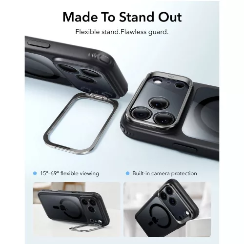 ESR Classic Hybrid Kickstand MagSafe tok, Apple iPhone 17 Pro / 18 Pro - Clear Black