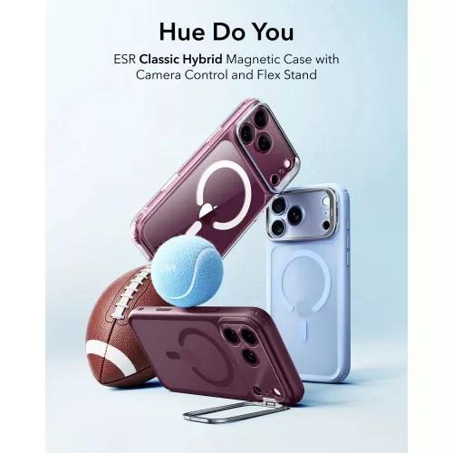 ESR Classic Hybrid Kickstand MagSafe tok, Apple iPhone 17 Pro / 18 Pro - Frosted Deep Burgundy