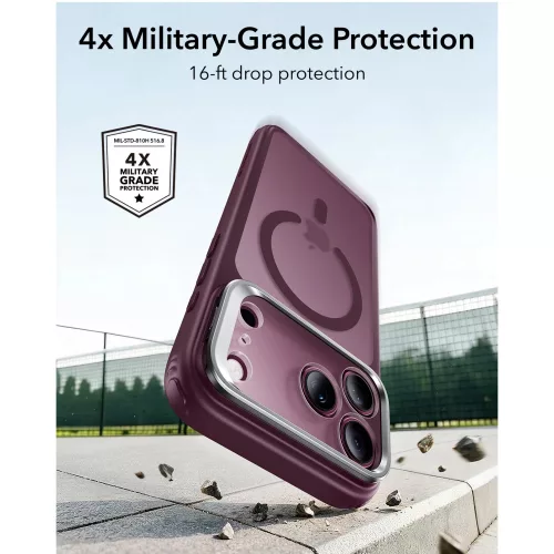 ESR Classic Hybrid Kickstand MagSafe tok, Apple iPhone 17 Pro / 18 Pro - Frosted Deep Burgundy