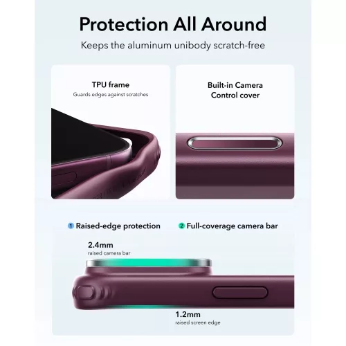 ESR Classic Hybrid Kickstand MagSafe tok, Apple iPhone 17 Pro / 18 Pro - Frosted Deep Burgundy