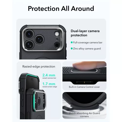 ESR Cyber Tough Kickstand MagSafe tok, Apple iPhone 17 Pro / 18 Pro - Black