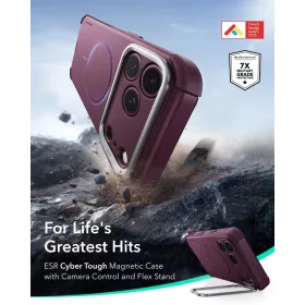  ESR Cyber Tough Kickstand MagSafe tok, Apple iPhone 17 Pro Max / 18 Pro Max - Deep Burgundy