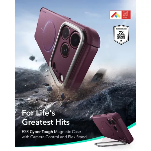 ESR Cyber Tough Kickstand MagSafe tok, Apple iPhone 17 Pro Max / 18 Pro Max - Deep Burgundy