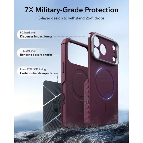 ESR Cyber Tough Kickstand MagSafe tok, Apple iPhone 17 Pro Max / 18 Pro Max - Deep Burgundy