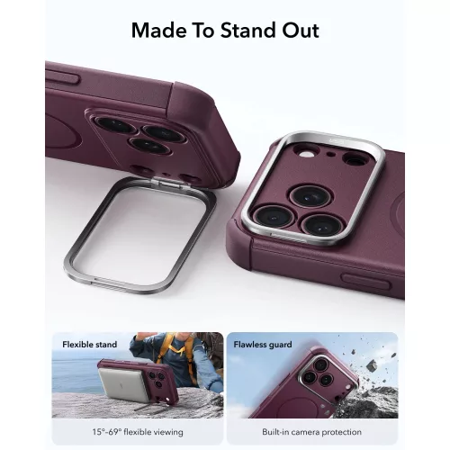 ESR Cyber Tough Kickstand MagSafe tok, Apple iPhone 17 Pro Max / 18 Pro Max - Deep Burgundy