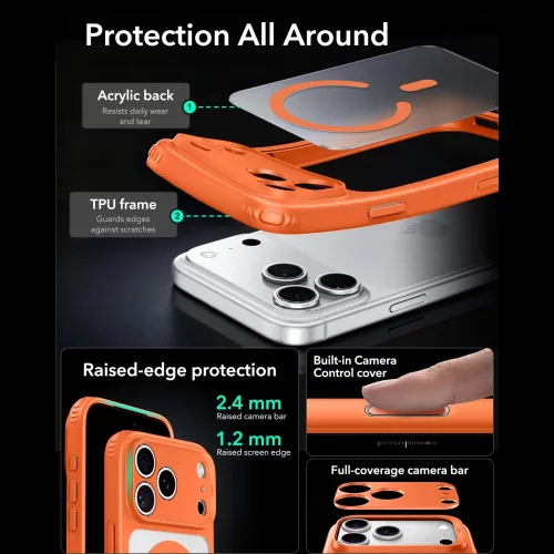 ESR Classic Hybrid MagSafe tok, Apple iPhone 17 Pro / 18 Pro - Frosted Orange