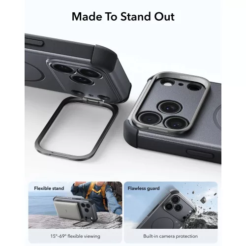 ESR Cyber Tough Kickstand MagSafe tok, Apple iPhone 17 Pro / 18 Pro - Grey