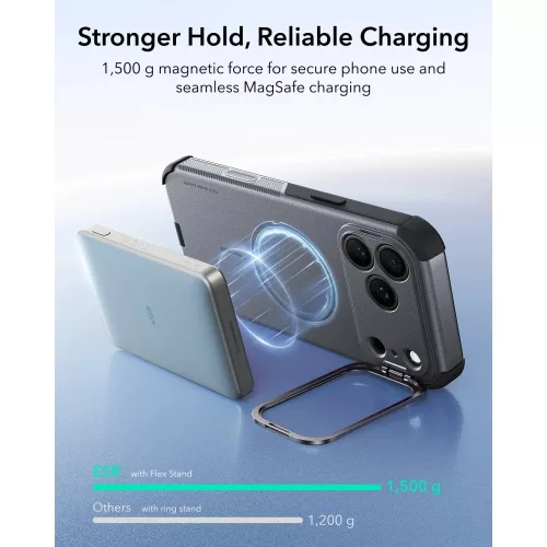 ESR Cyber Tough Kickstand MagSafe tok, Apple iPhone 17 Pro / 18 Pro - Grey