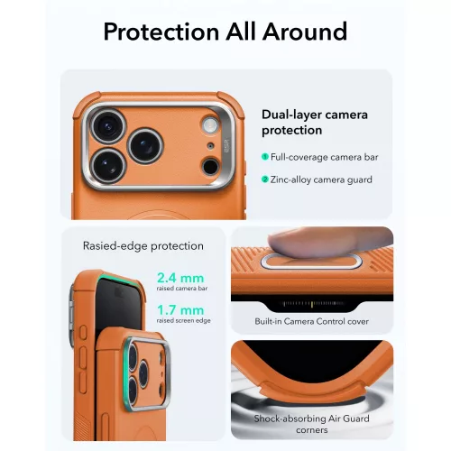 ESR Cyber Tough Kickstand MagSafe tok, Apple iPhone 17 Pro / 18 Pro - Orange