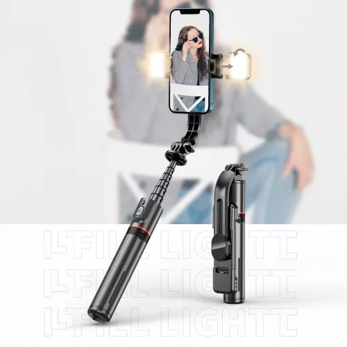 Tech-Protect L05S Bluetooth Selfie Stick Tripod LED Light fekete