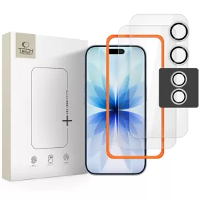   Tech-protect easy set+ edzett üvegfólia iphone 17-hez, 3 db-os csomag, átlátszó
