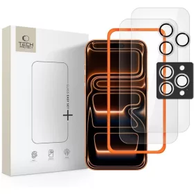   Tech-protect easy set+ edzett üveg kijelzővédő 3 db-os csomag iPhone 16 Pro / 17 pro számára - átlátszó