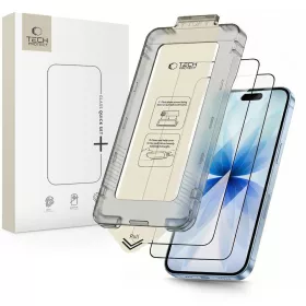   Tech-protect quick set+ edzett üveg képernyővédő iphone 17 fekete - 2 csomag