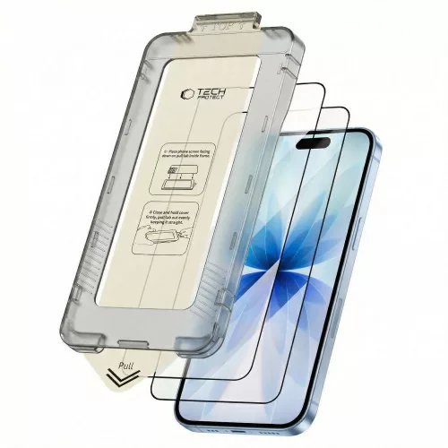 Tech-protect quick set+ edzett üveg képernyővédő iphone 17 fekete - 2 csomag