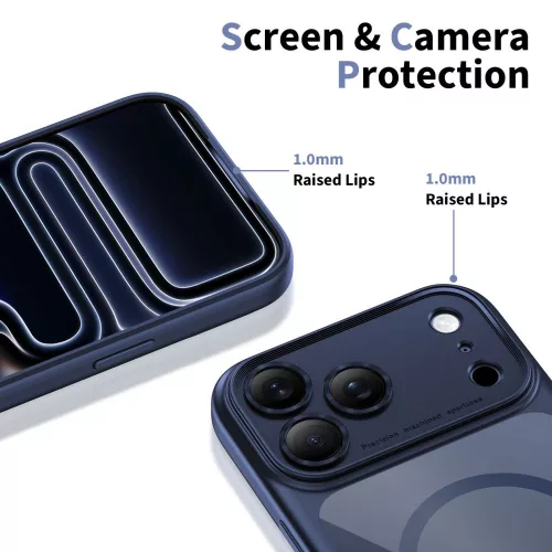 Tech-protect magpeak magsafe cc iPhone 17 Pro mélykék/átlátszó tok