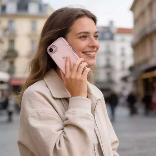 Tech-protect magmat iphone 16e / 17e hátlap - soft pink/clear
