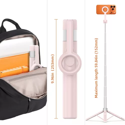 Tech-protect l10s magsafe bluetooth selfie stick tripod rózsaszín/szürke