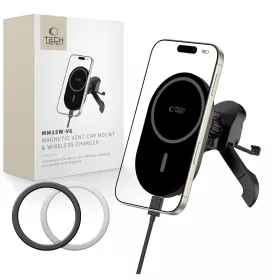  Tech-Protect MM15W-V6 15W BLACK/BLACK MagSafe mágneses autós tartó töltővel