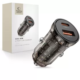   Tech-Protect CC01 2 portos autós töltő PD 45W / QC3.0 fekete