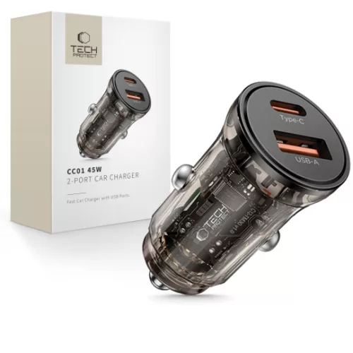 Tech-Protect CC01 2 portos autós töltő PD 45W / QC3.0 fekete