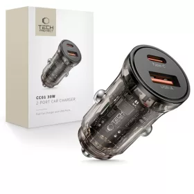   Tech-Protect CC01 2 portos autós töltő PD 30W / QC3.0 fekete -