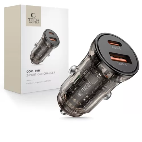 Tech-Protect CC01 2 portos autós töltő PD 30W / QC3.0 fekete -