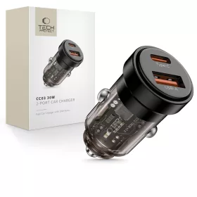   Tech-Protect CC03 2 portos autós töltő PD 30W / QC3.0 fekete