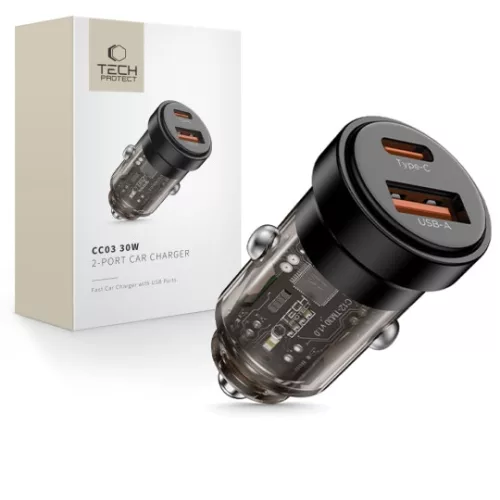 Tech-Protect CC03 2 portos autós töltő PD 30W / QC3.0 fekete