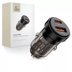   Tech-Protect CC03 2 portos autós töltő PD 45W / QC3.0 fekete