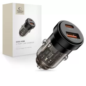   Tech-Protect CC03 2 portos autós töltő PD 45W / QC3.0 fekete