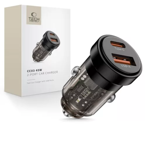 Tech-Protect CC03 2 portos autós töltő PD 45W / QC3.0 fekete