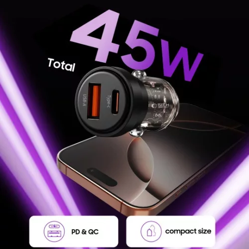 Tech-Protect CC03 2 portos autós töltő PD 45W / QC3.0 fekete