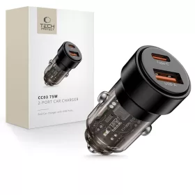 Tech-Protect CC03 2 portos autós töltő PD 75W fekete