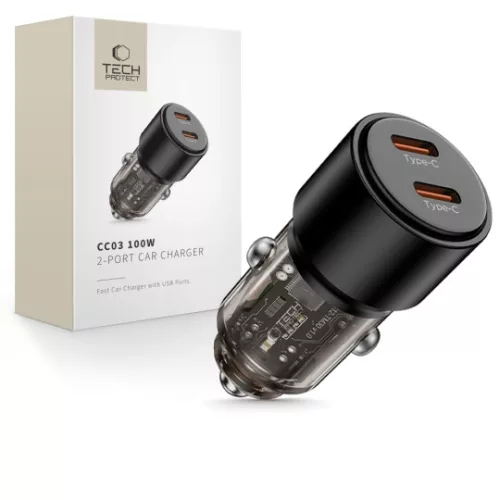 Tech-Protect CC03 2 portos autós töltő PD 100W fekete