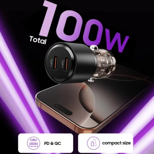 Tech-Protect CC03 2 portos autós töltő PD 100W fekete