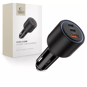 Tech-Protect CC04 3 portos autós töltő PD 130W fekete