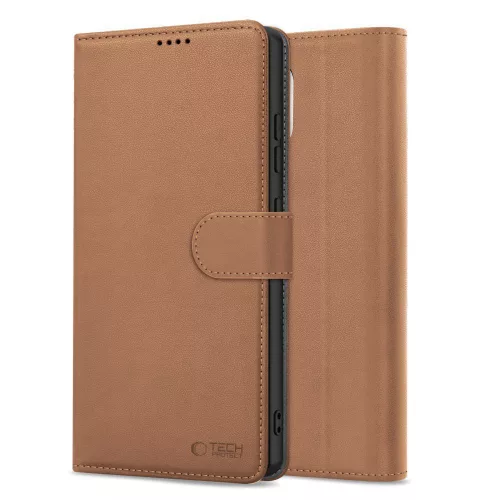 Tech-protect wallet iphone 16e/17e bőr táska barna