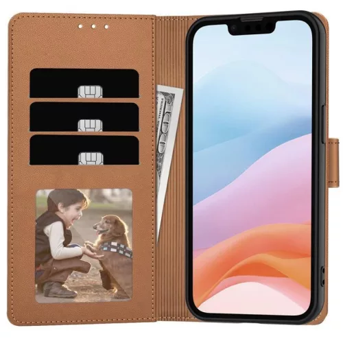 Tech-protect wallet iphone 16e/17e bőr táska barna