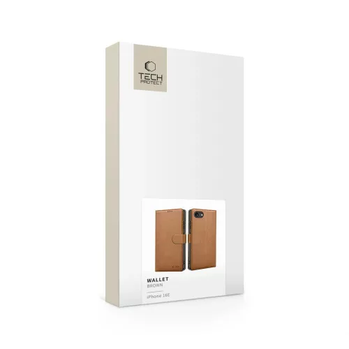 Tech-protect wallet iphone 16e/17e bőr táska barna