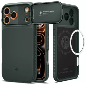   Spigen Optik Armor Mag MagSafe tok Apple iPhone 17 Pro Max készülékhez – Mélyzöld