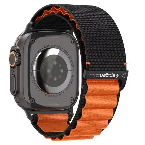 Spigen WBF1 Band Apple Watch 8/9/10/11/SE/Ultra (44/45/46/49 mm) szíj - fekete/narancs