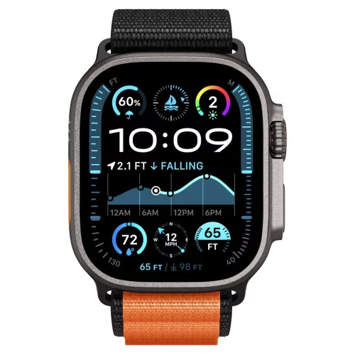 Spigen WBF1 Band Apple Watch 8/9/10/11/SE/Ultra (44/45/46/49 mm) szíj - fekete/narancs