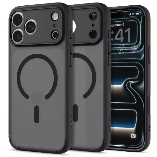 Spigen Ultra Hybrid Mag MagSafe tok Apple iPhone 17 Pro készülékhez – Átlátszó/matt fekete
