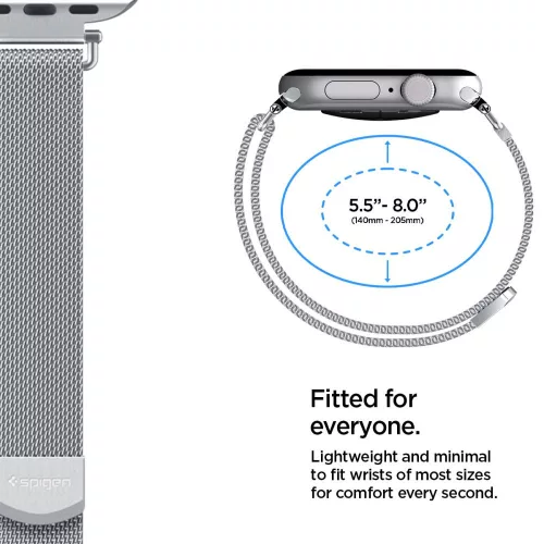 Spigen WBM4 Band Apple Watch 8/9/10/11/SE (40/41/42 mm) szíj - ezüst