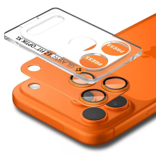 Spigen Optik Pro XL Glas.tR EZ Fit kameravédő Apple iPhone 17 Pro készülékhez – Narancssárga