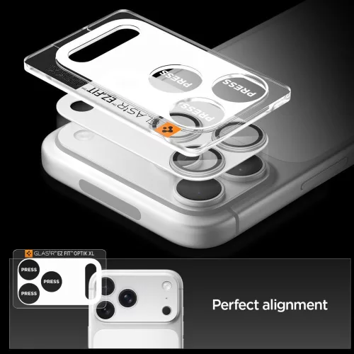 Spigen Optik Pro XL Glas.tR EZ Fit kameravédő Apple iPhone 17 Pro készülékhez – Ezüst