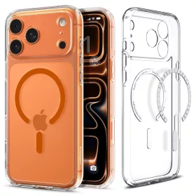   Spigen Ultra Hybrid Mag MagSafe tok Apple iPhone 17 Pro készülékhez – Átlátszó/narancssárga