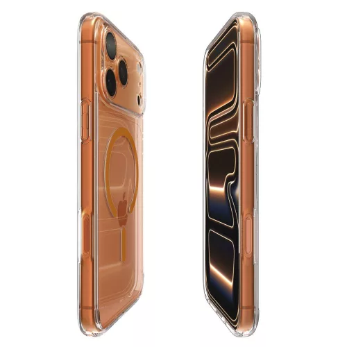 Spigen Ultra Hybrid Mag MagSafe tok Apple iPhone 17 Pro készülékhez – Átlátszó/narancssárga