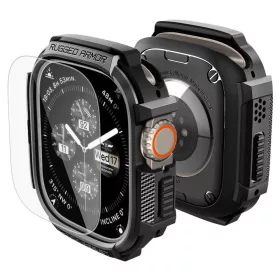   Spigen Rugged Armor + Tempered Glass Apple Watch Ultra 1/2/3 (49 mm) csomag - matt fekete